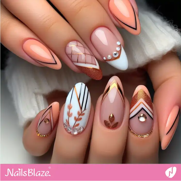 Geometric Patterns on Peach Fuzz Nails | Color of the Year 2024 - NB1914